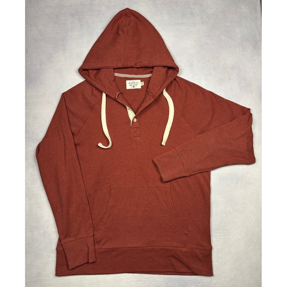 The Normal Brand Mens XL Puremeso Henley Hoodie Rust Red Heathered Sweatshirt
